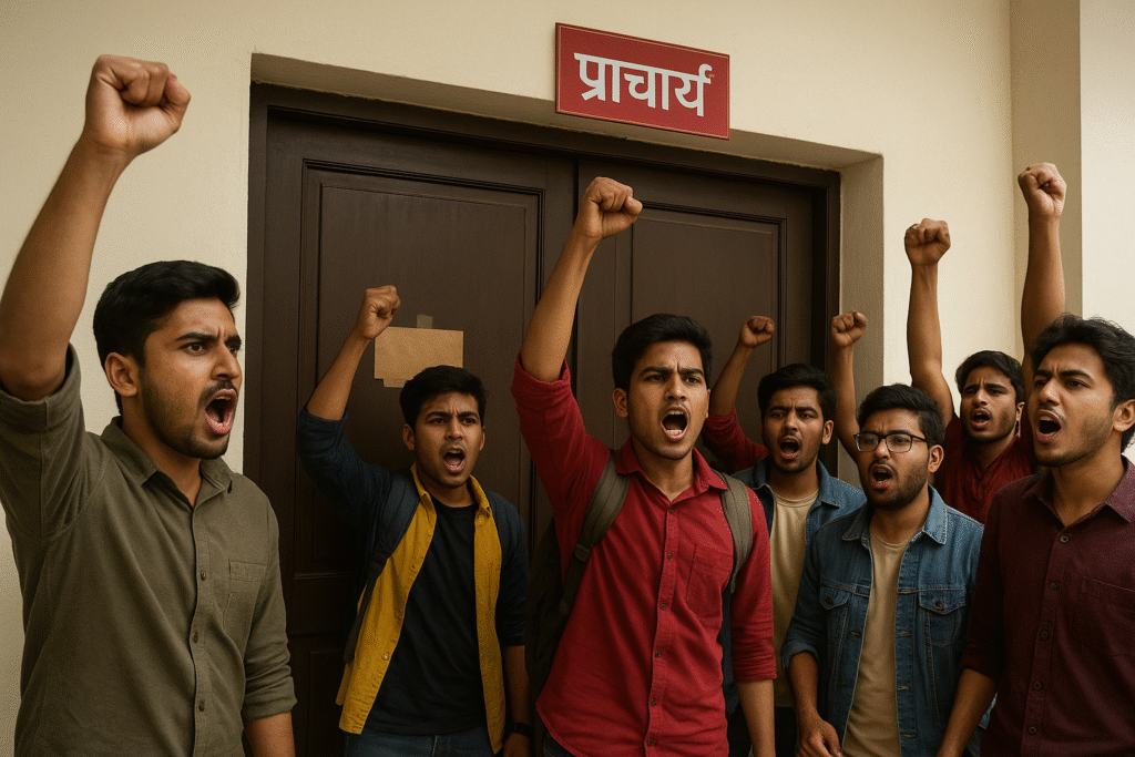 चुनाव तिथि मांग पर हंगामा, एबीवीपी ने प्राचार्य के कमरे को किया लॉक