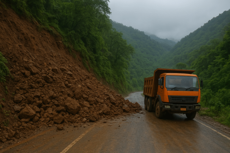 चंपावत में मलबा गिरने से मार्ग अवरुद्ध, पूर्णागिरि धाम जाने वाले श्रद्धालु फंसे