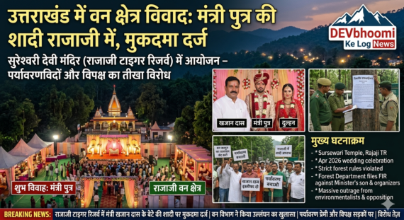 उत्तराखंड में वन क्षेत्र विवाद: समाज कल्याण मंत्री खजान दास के बेटे की शादी राजाजी टाइगर रिजर्व के सुरेश्वरी देवी मंदिर में, वन विभाग ने दर्ज किया मुकदमा – पर्यावरणविदों और विपक्ष का तीखा विरोध