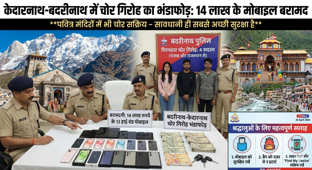केदारनाथ-बदरीनाथ में चोर गिरोह का भंडाफोड़: 14 लाख रुपये के मोबाइल फोन बरामद