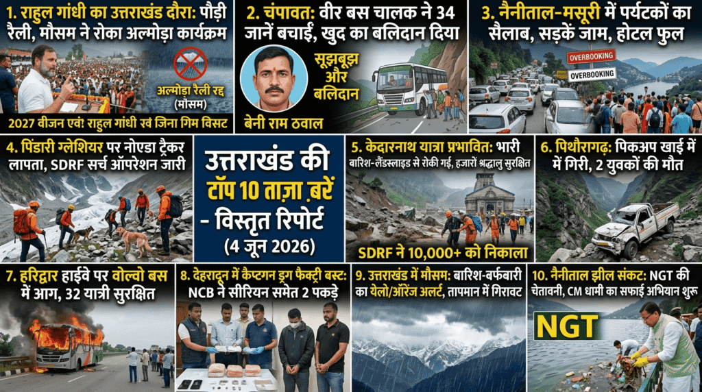 उत्तराखंड की टॉप 10 ताज़ा ख़बरें – विस्तृत रिपोर्ट(4 जून 2026)