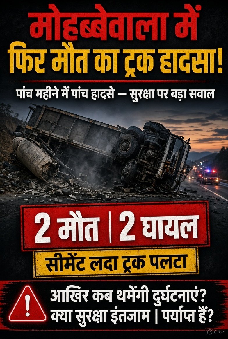 मोहब्बेवाला में फिर मौत का ट्रक हादसा! सुरक्षा इंतजामों पर बड़ा सवाल—आखिर कब थमेंगी सड़क दुर्घटनाएं? इंजीनियर और प्रशासन के अधिकारी नहीं रोक पा रहे हादसे!