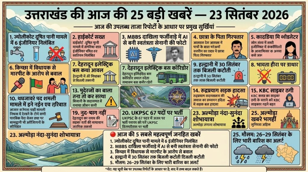 उत्तराखंड की आज की 25 बड़ी खबरें — 23 सितंबर 2026
