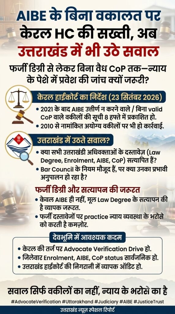 AIBE के बिना वकालत पर केरल हाईकोर्ट की सख्ती, अब उत्तराखंड में भी उठे सवाल