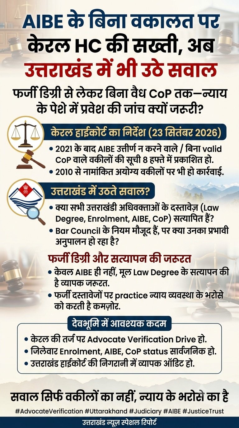 AIBE के बिना वकालत पर केरल हाईकोर्ट की सख्ती, अब उत्तराखंड में भी उठे सवाल