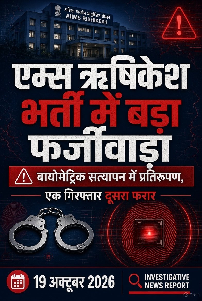 एम्स ऋषिकेश भर्ती में फिर नया फर्जीवाड़ा उजागर: वायरमैन पद के बायोमेट्रिक सत्यापन में प्रतिरूपण का मामला; एक गिरफ्तार, दूसरा फरार, एम्स में फर्जी भर्ती मामलों की भरमार